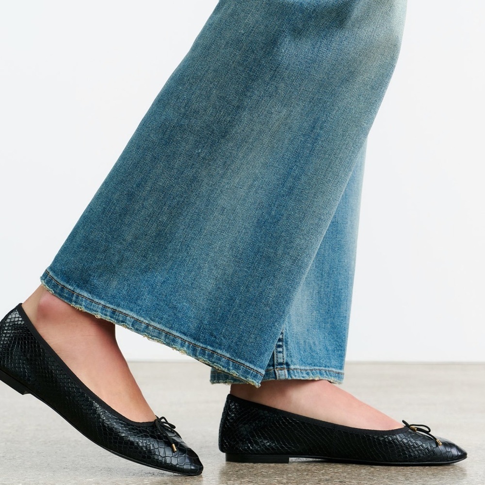 Nili Lotan Black Nubuck Snake Embossed Ballet Flat Size 37.5